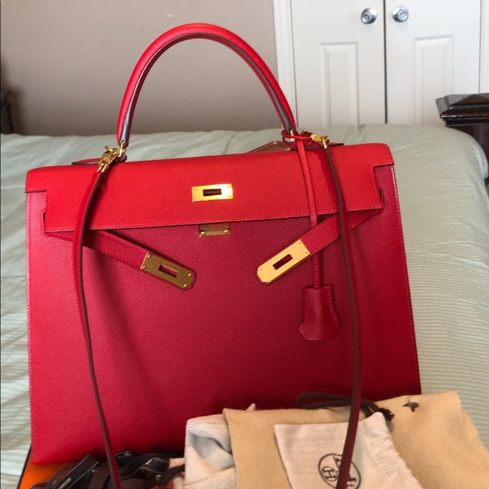 Authentic Kelly rouge casaque 35 red  Epsom